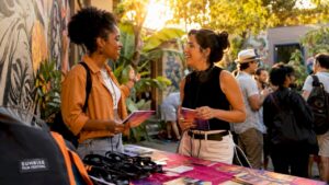 Filmmakers networking at film festival event