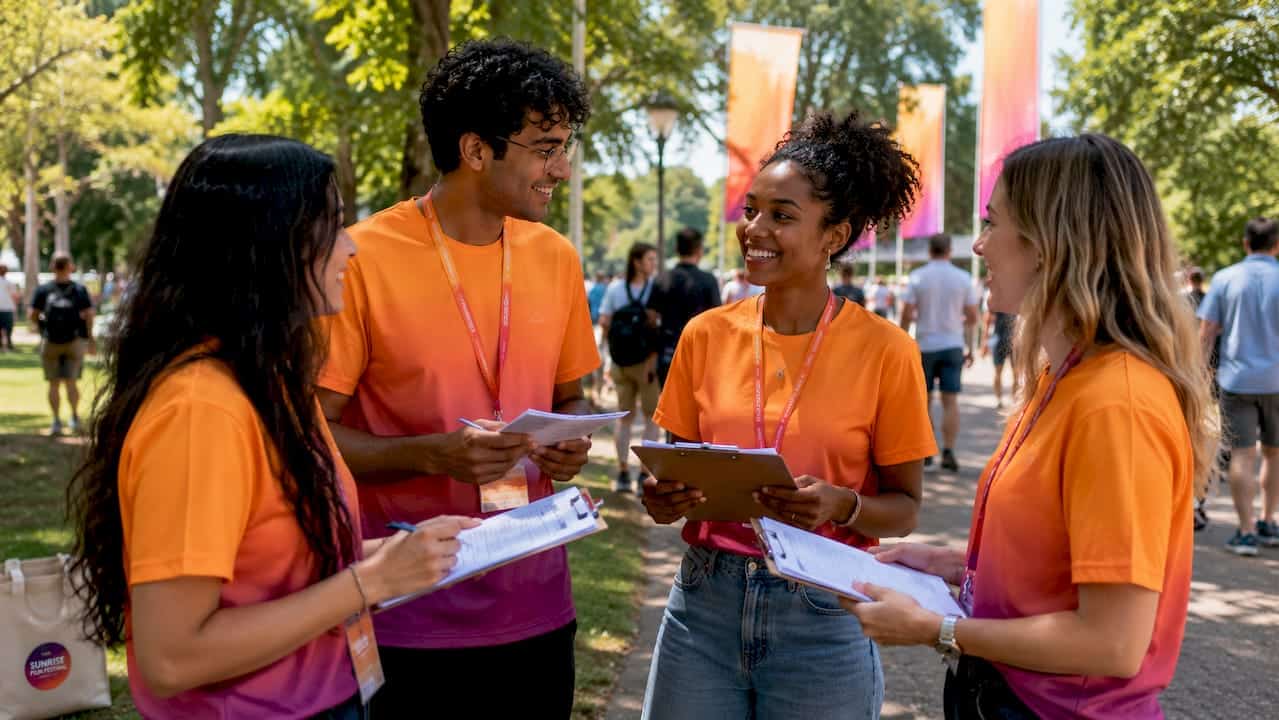 Film festival volunteers preparing outside venue