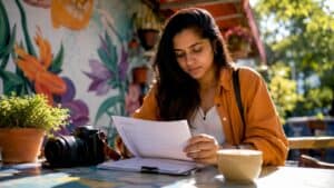 Filmmaker preparing short film submission documents